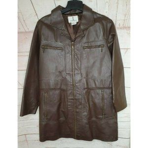 Vintage JL Studio Leather Trench Style Zippered Pocket Jacket Size 18W